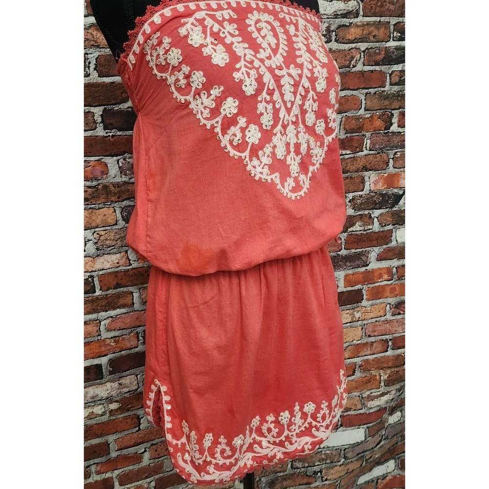 CYNTHIA ROWLEY Swim CoverUp Dress L Strapless Sequin Embroidered‎ Boho Cottage - Picture 2 of 15